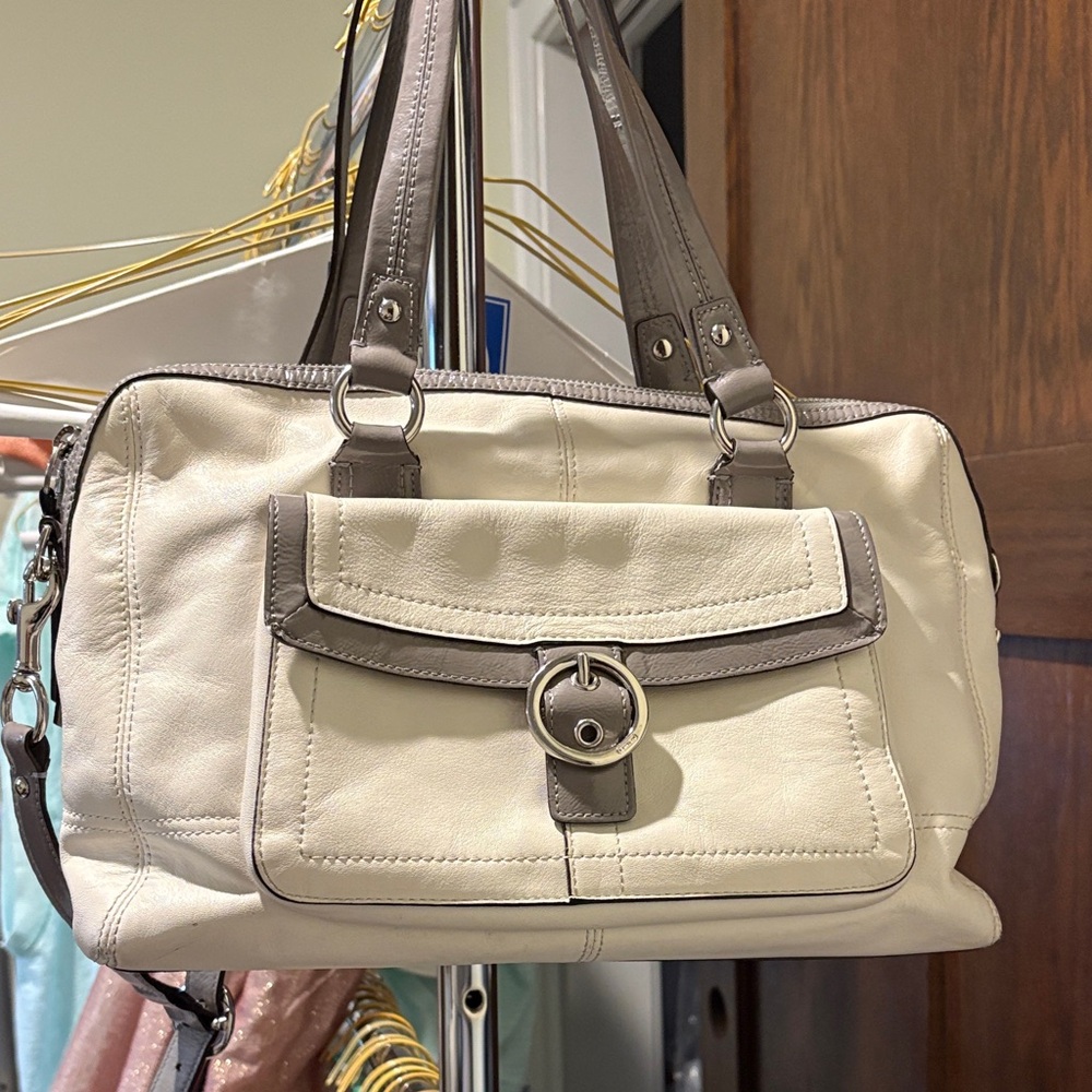 Coach Cream and Gray Shoulder Bag